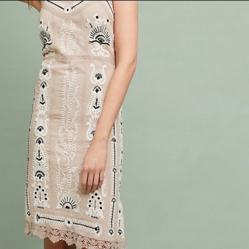 Taupe embroidered tank dress